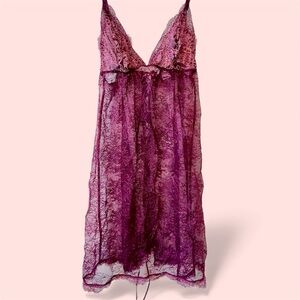 Victoria Secret Lingerie Size S Chemise Burgundy Lace Floral Tie Back